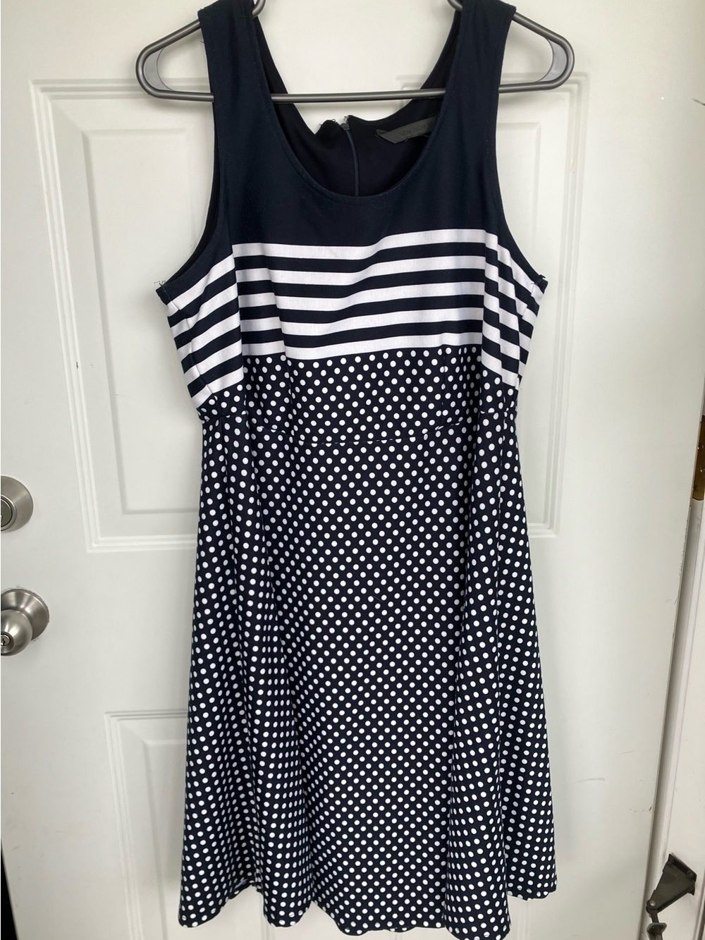 New Noir navy blue white stripe polka dot dress 1X